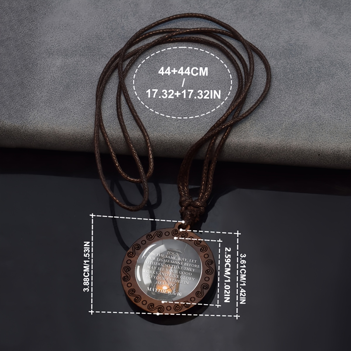 Striped Pattern Glass Cabochon Necklace, Adjustable Rope Chain